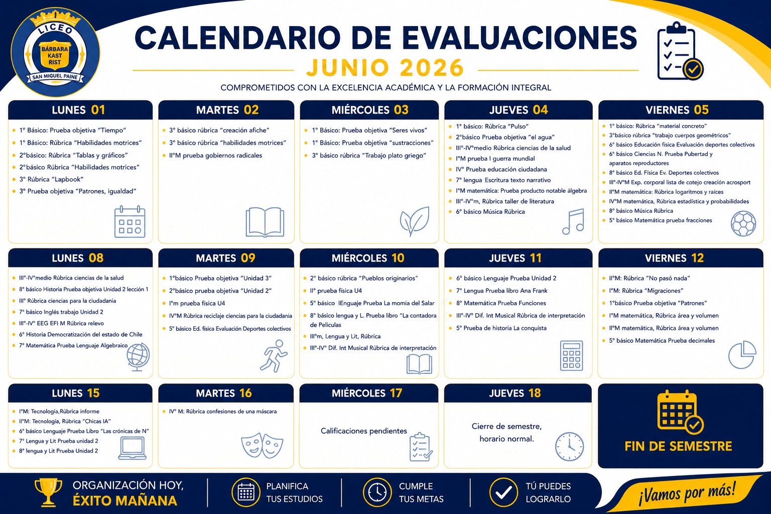 Calendario de Evaluaciones Junio 2026